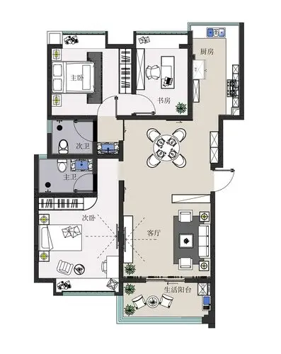 阳光里三居室平面图绘制及方案设计
