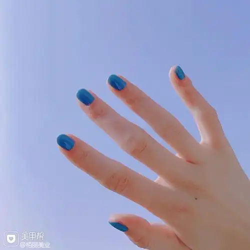 蓝色简约纯色美甲图片