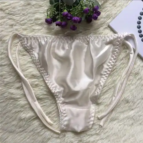 新款桑蚕丝女士性感比基尼系带内裤 透气真丝丁字裤无束缚