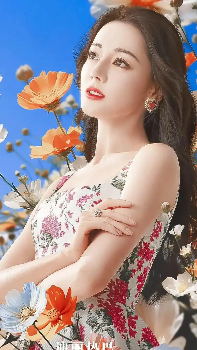 被花包围着.#迪丽热巴#迪丽热巴图片#星空壁纸206090 - 抖音