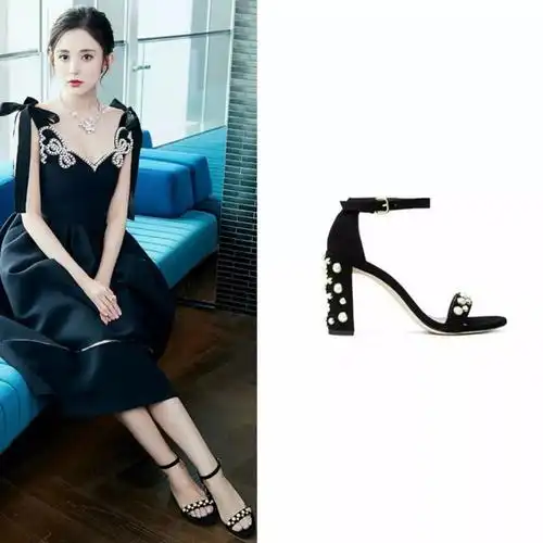 宋茜和古力娜扎都穿了stuart weitzman珍珠粗跟凉鞋,撞鞋没撞型~,今年