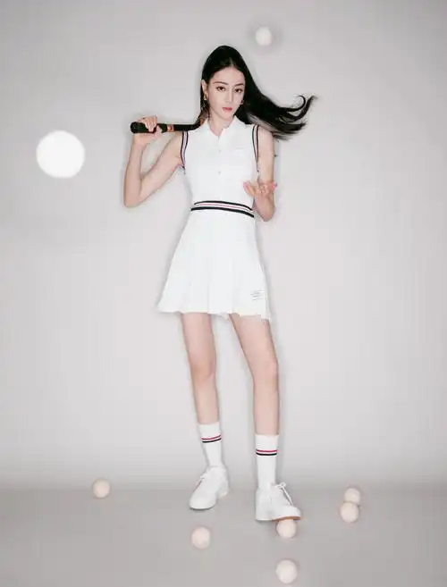 迪丽热巴网球美少女##迪丽热巴纯白色运动套装