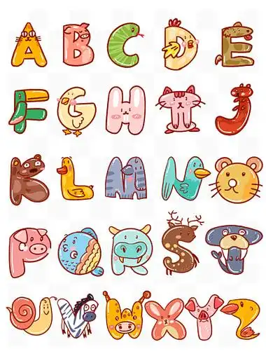 手绘英文字母卡通可爱动物艺术字