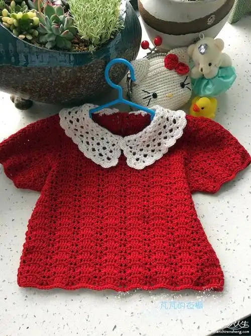 可爱宝宝春秋款花边领钩针短袖罩衫