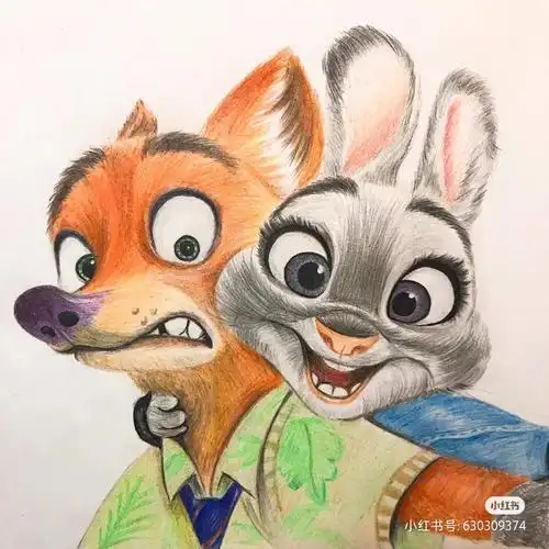 疯狂动物城彩铅临摹画