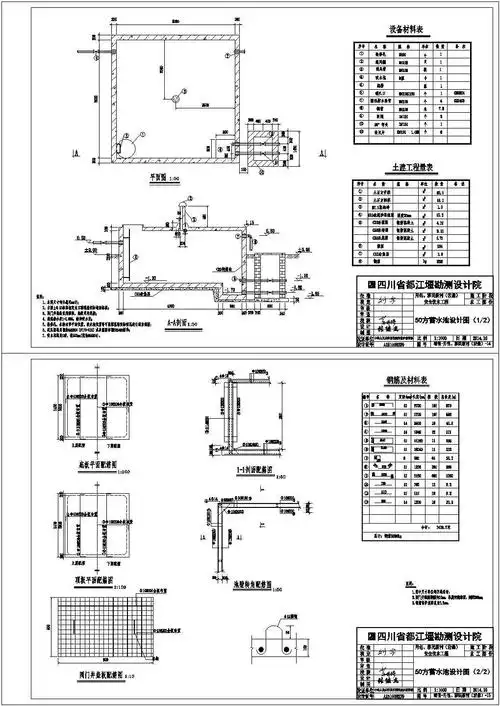 某工程50m3蓄水池设计cad详细施工图纸(甲级院设计)