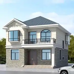 别墅二层简单欧式别墅设计图纸100平经济型新款带阳台农村自建房