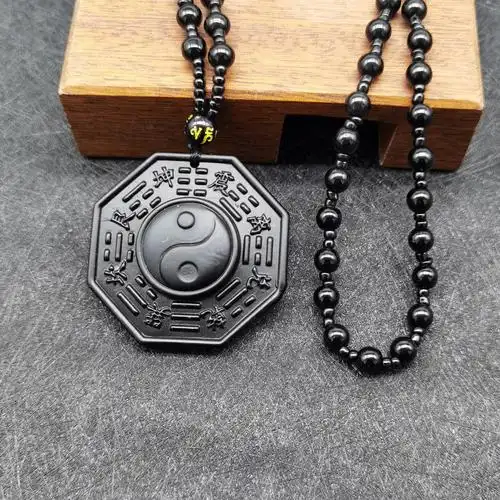 跨境货源黑曜石太极八卦吊坠男女款道教护身符项链挂件会销礼品