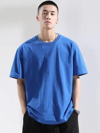 汤米伍德纯棉短袖t恤男重磅宽松纯色大码打底衫圆领运动男士夏季半袖