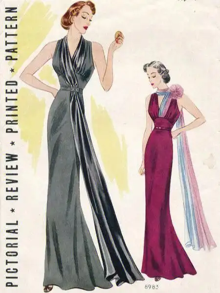 20世纪30年代的女性礼服多为修长的造型,流动感强,尽显身材和性感