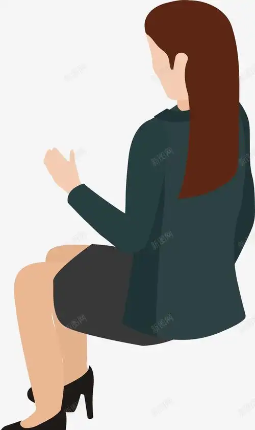 手绘办公室人物侧面坐姿矢量图图标