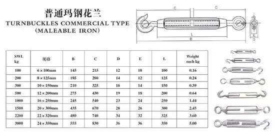 索具厂供玛钢花篮螺栓花篮螺丝美式花兰开体花兰链条拉紧器