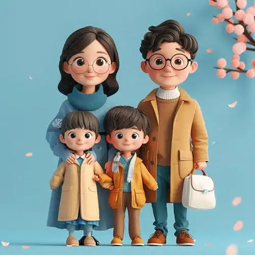 亲子头像|四口之家,戴眼镜专属定制头像
