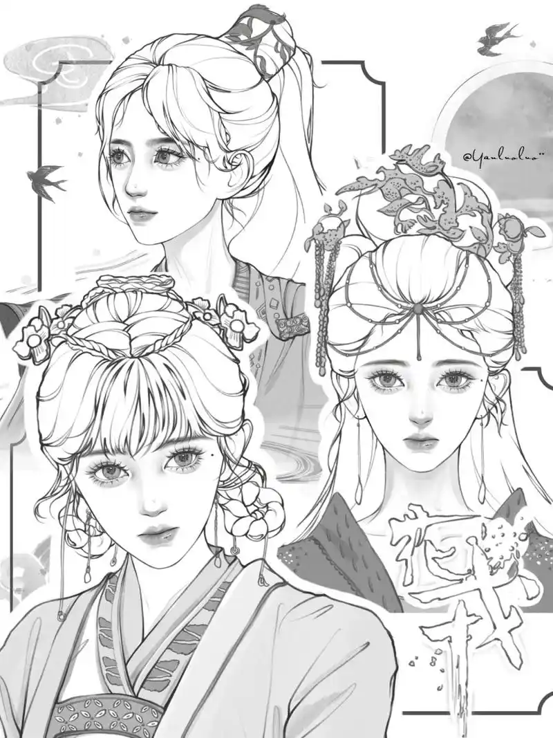 procreate线稿练习37|鞠婧祎78 想着把剧里这几个古装造型的线稿画