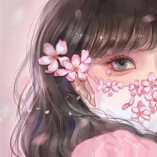 口罩花手绘女生头像