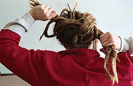 男人,长,长发绺,系,发髻,后视图