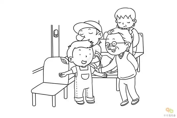 学习雷锋小男孩给老爷爷让座简笔画