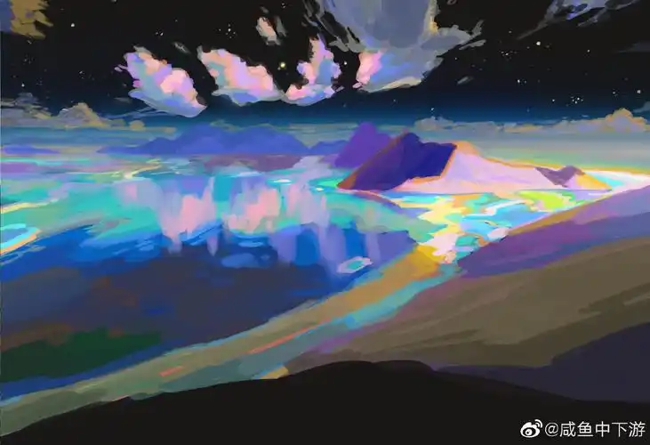 星空 宇宙 梦幻 月亮 星星壁纸 背景图 插画 拼接色彩 治愈 cr:咸鱼中
