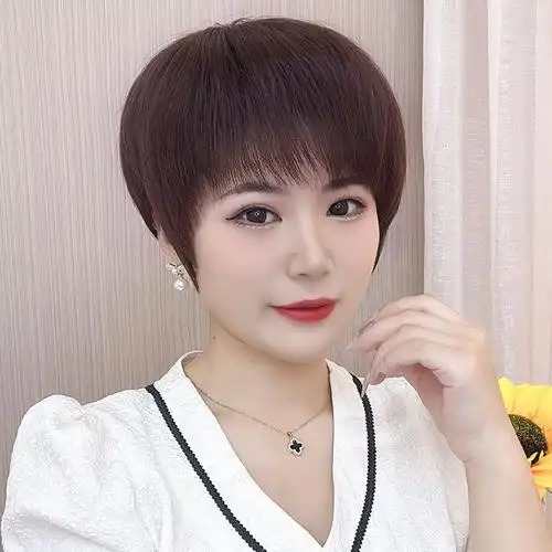 厂家批发假发头套女真人发丝中老年全手织短直发自然逼真修颜减龄