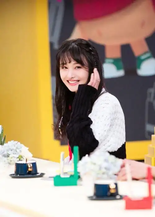 郑爽拼色针织开衫综艺造型图片48