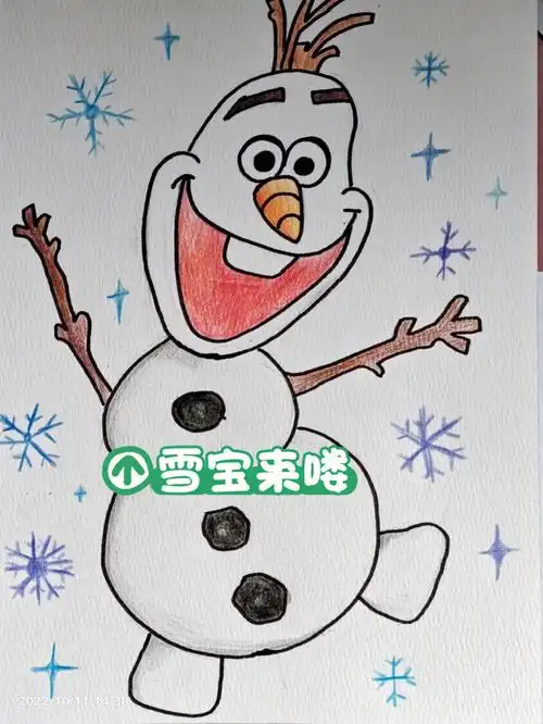 迪士尼人物雪宝简笔画彩铅手绘步骤