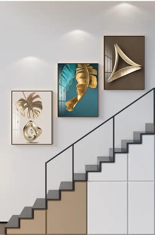 现代轻奢楼梯装饰画loft复式小公寓挂画踏步侧面过道简约高档壁画客厅