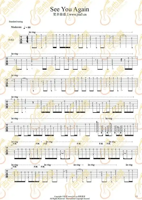 see you again指弹吉他谱_charlie puth_潇潇指弹版_独奏六线谱1