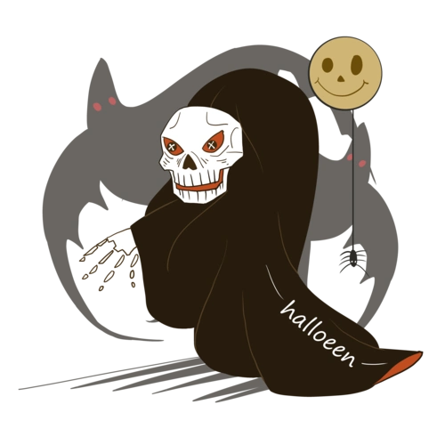 手绘万圣节骷髅鬼魂插画图片