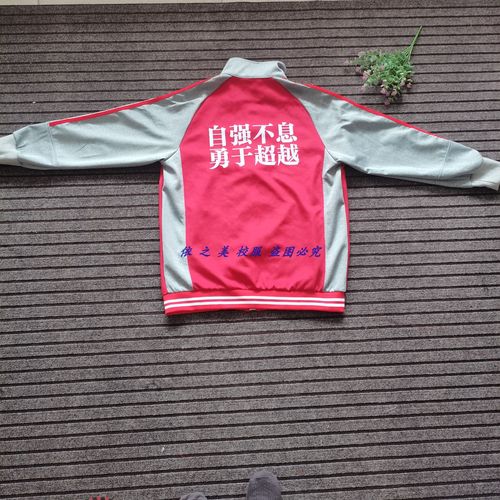 衡水中学校服春秋外套宽松上衣灰色拼接红色加校徽可来图定制大码