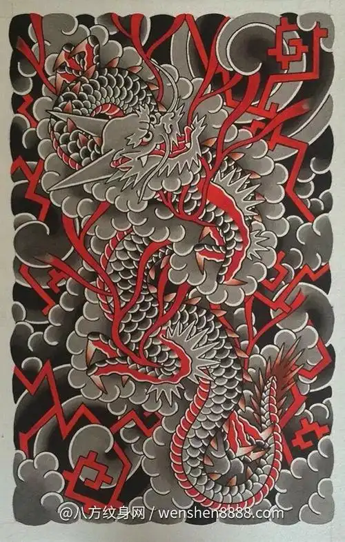 满背日式老传统神龙纹身手稿 (17)