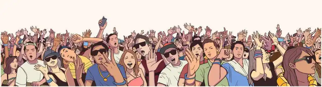 风格化的插图节人群在现场演唱会聚会和在全景的乐趣照片