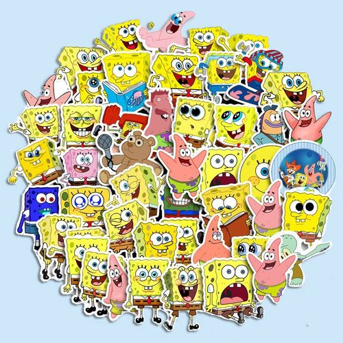 50张海绵宝宝卡通人物涂鸦贴纸笔记本摩托车行李箱防水diy装饰贴