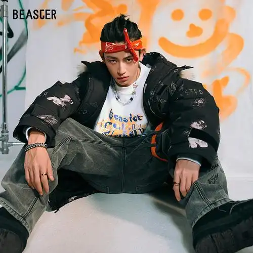beaster小鬼联名小恶魔明星同款潮流休闲可拆卸毛领棉衣