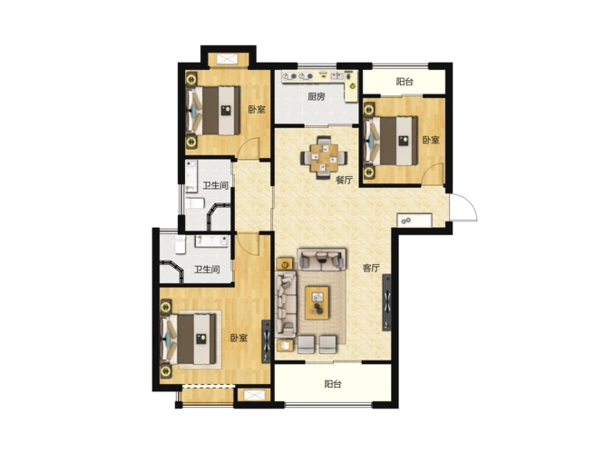 领创天誉华庭3室2厅2卫户型图