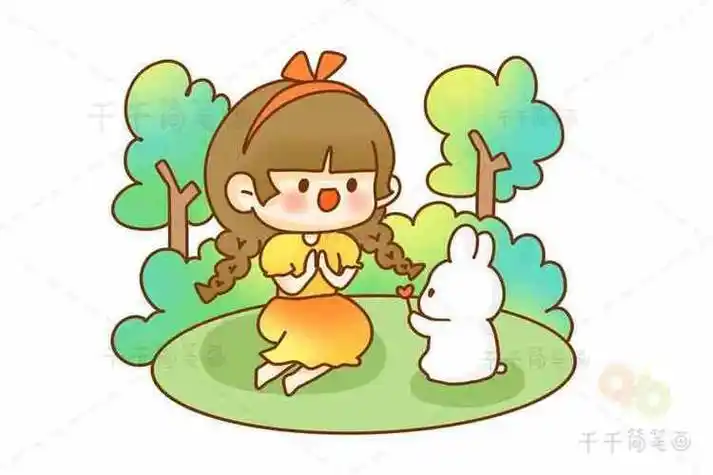 女孩抱兔子简笔画