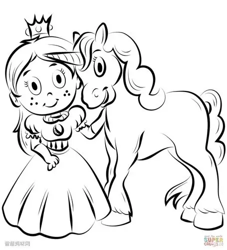 独角兽和公主简笔画图片