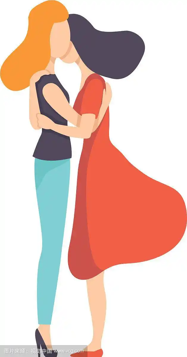 两个美丽的女人朋友拥抱侧视