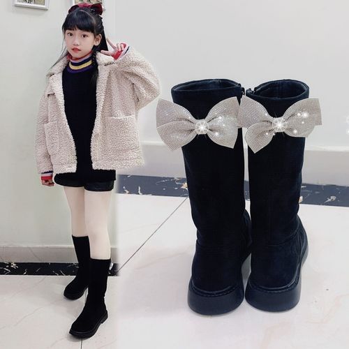 女童中筒靴秋冬季公主马丁靴小女孩高筒靴真皮长靴加绒儿童二棉鞋