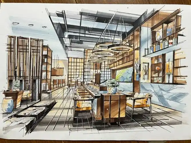 室内设计手绘餐饮空间临摹