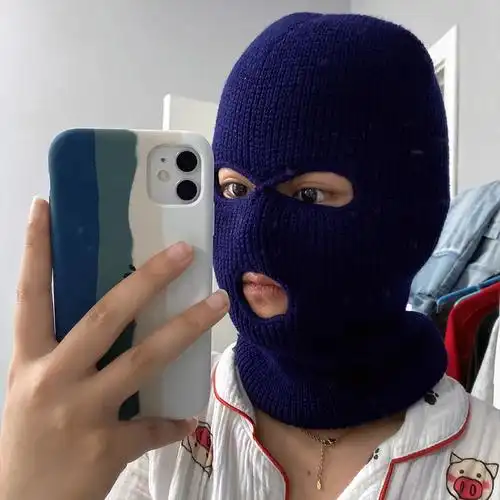 csgo悍匪头套粉色秋冬季男女保暖针织棉帽毛线帽搞怪防风全脸防寒土匪