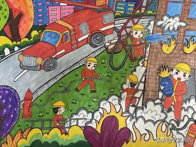 一二年级消防绘画,7-12岁消防主题绘画(全区"我是小小火焰蓝"绘画作品