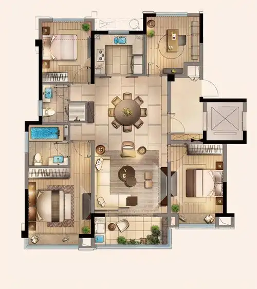 138平美式四居室,一个美观又温馨的家居