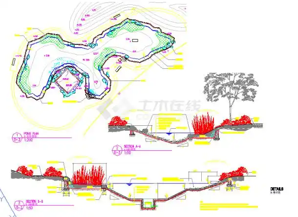 某自然式水景驳岸细节展示图