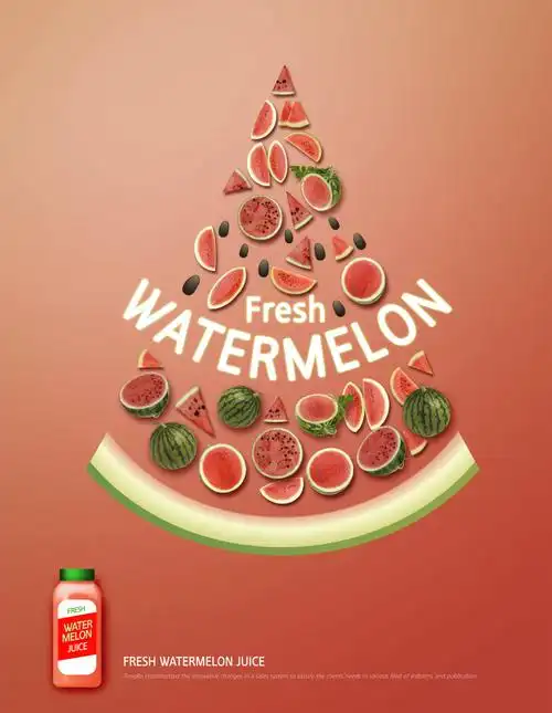 新鲜西瓜果汁饮料ps创意海报素材