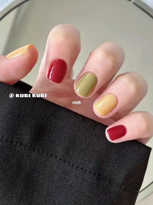 红莓果茶三色简约撞色春夏美甲