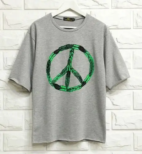 秋装韩版潮牌权志龙短袖绿叶反战标志男t恤简约休闲七分袖中袖衫