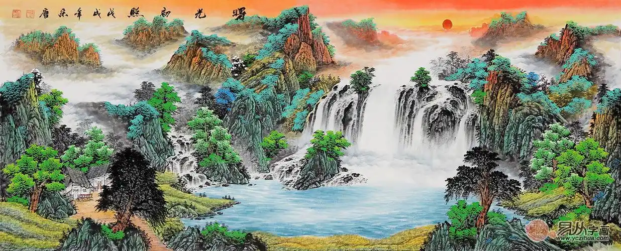 办公室山水画装饰?易从网名家山水装饰财运旺!