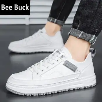 beebuck品牌男鞋夏款小白鞋休闲白色免系鞋带厚底鞋子男潮鞋白色运动