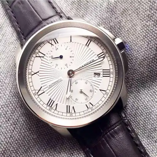 卡地亚cartier精品男士腕表全自动机械机芯意大利牛皮表带