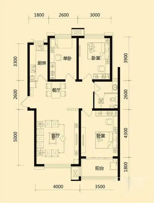 佰瑞廷127㎡三室二厅二卫一厨户型图